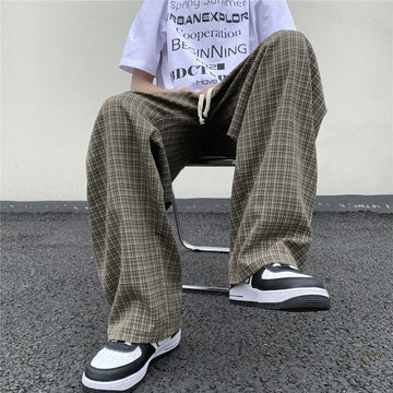 Aidase Summer/Autumn Plaid Pants Men Loose Casual Straight Trousers for Male/Female Harajuku Hip-hop Streetwear Wide-leg Mopping Pants aidase-shop